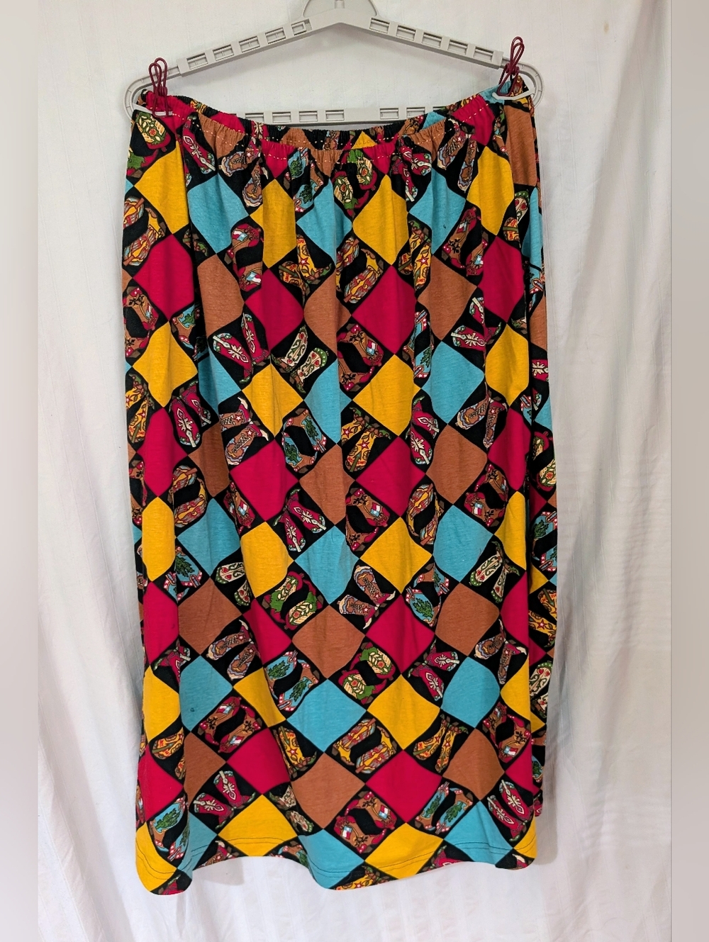 Bob Mackie Vintage Country Geo-Print Maxi Skirt 3X in Yellow, Blue, Pink, Brown